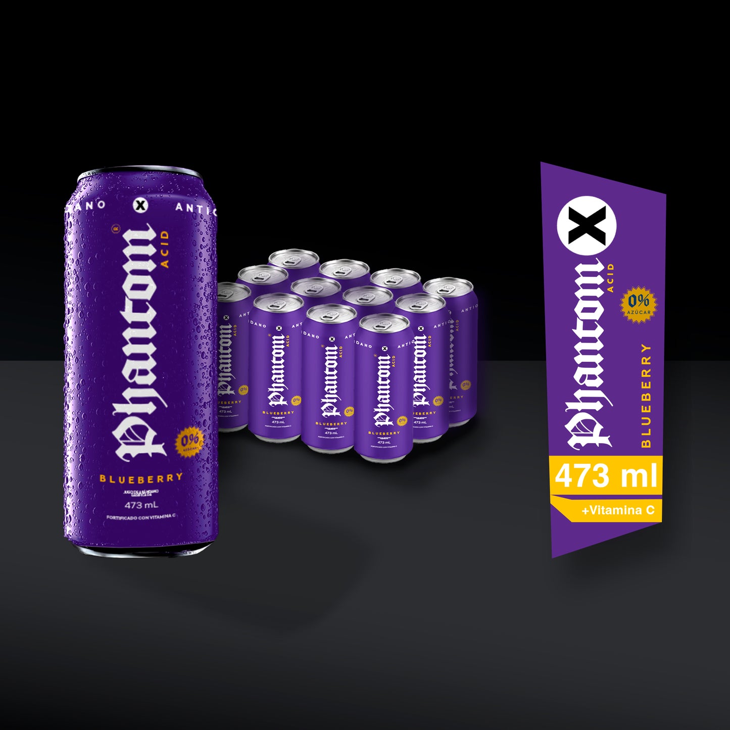 12x  Phantom Blueberry- Bebida Arándano Gasificada Acid 473cc